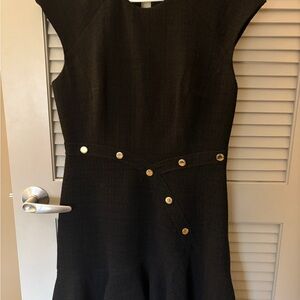 Sandro Black Tweed Dress with Gold Button Trim